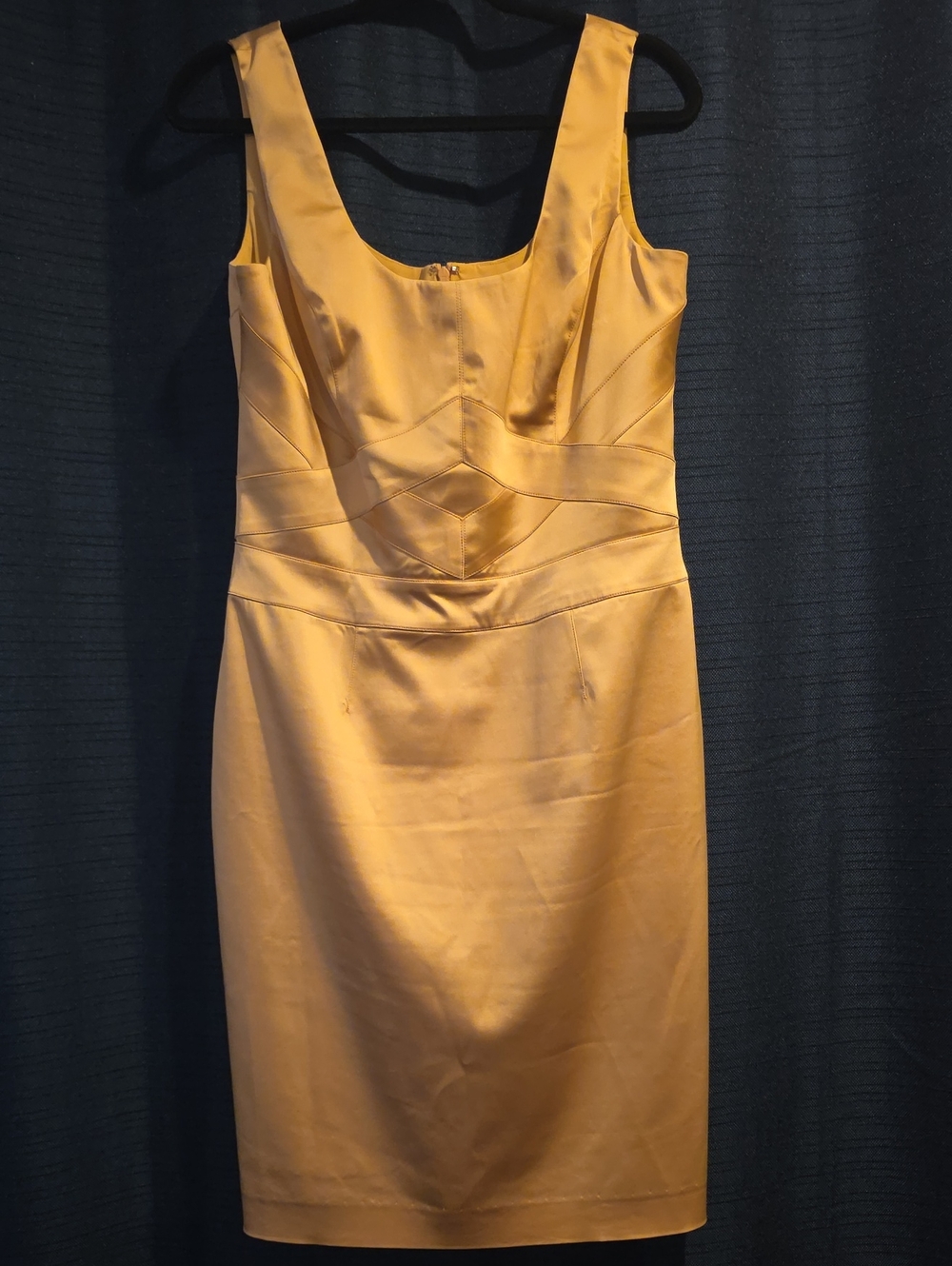 Kay Unger Satin Sheath Dress in Gold